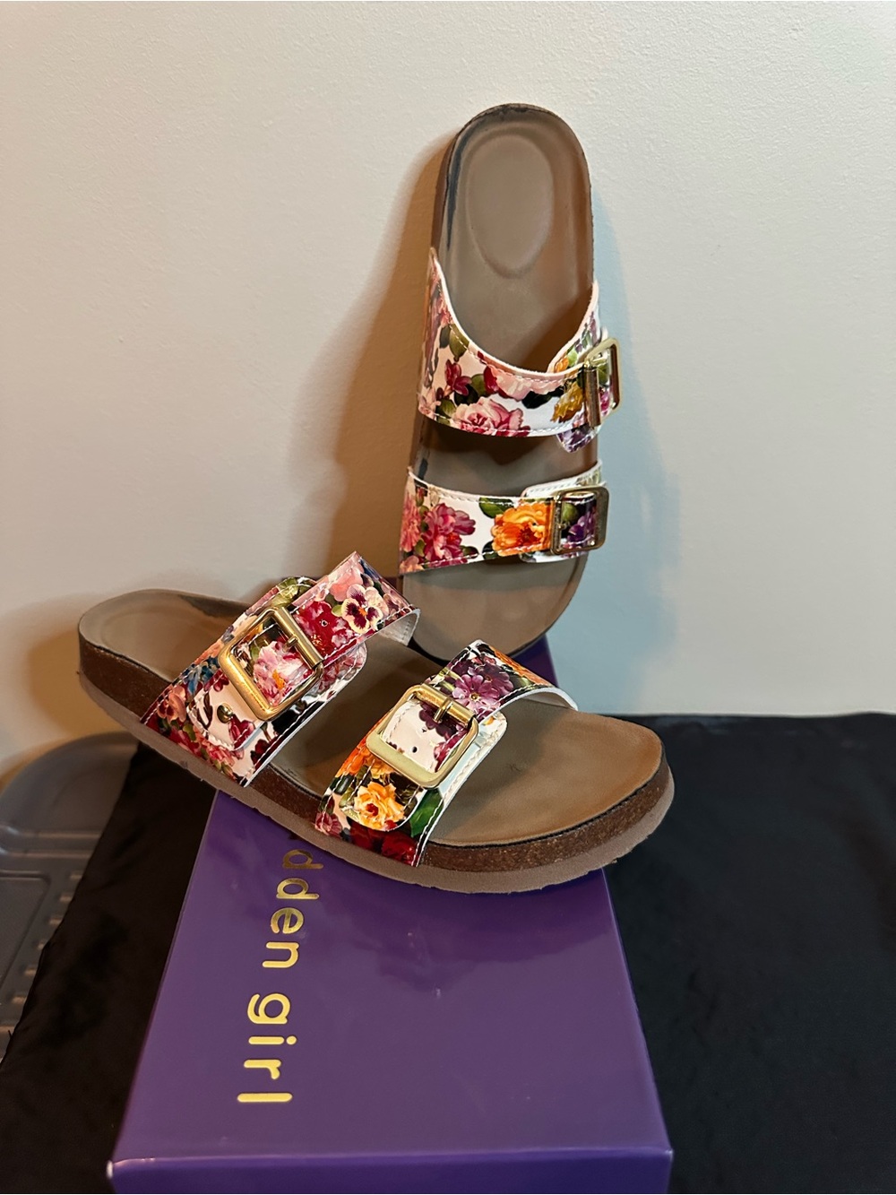 Madden Girl Brando Floral Double Big Buckle Strap Women's Sandals Size 7